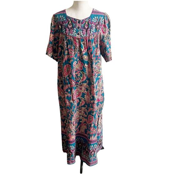 Only Necessities Patio Dress Muumuu Kaftan Size 1X 22/24 Cotton Floral Paisley - Picture 1 of 14